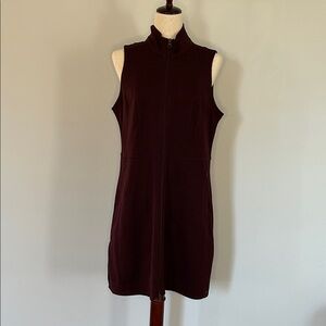 Title Nine Passport Dress Maroon Ponte Zip Front Sleeveless Athleisure Travel L